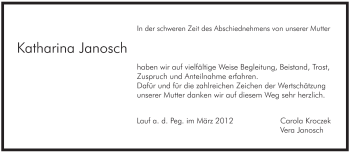 Traueranzeige von Katharina Janosch von Pegnitz-Zeitung
